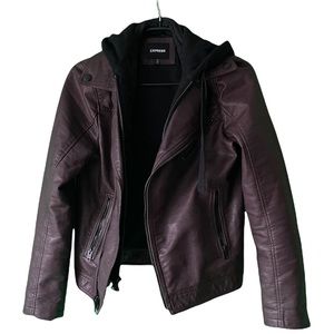 Express Faux Leather Hooded Biker Jacket